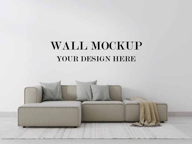 Wandmodell hinter zeitgenössischem sofa 3d rendering