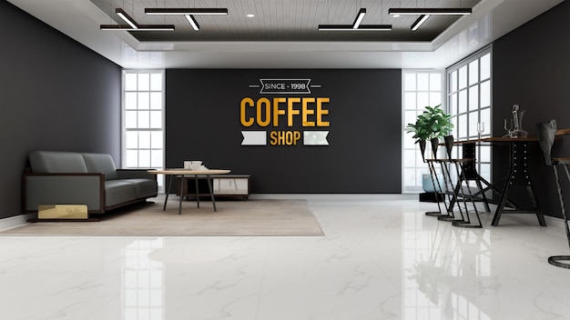 Wandschild café logo mockup im restaurantraum