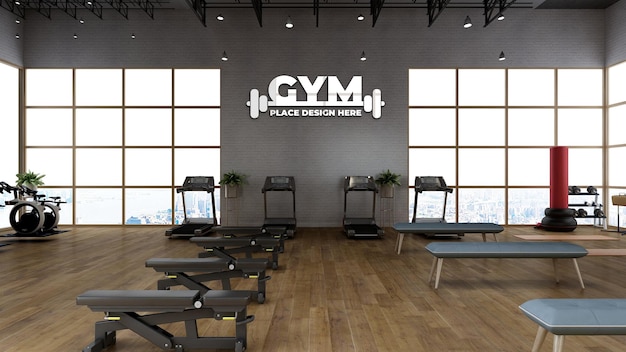 Wandsport-Logo-Modell im modernen Fitnessraum