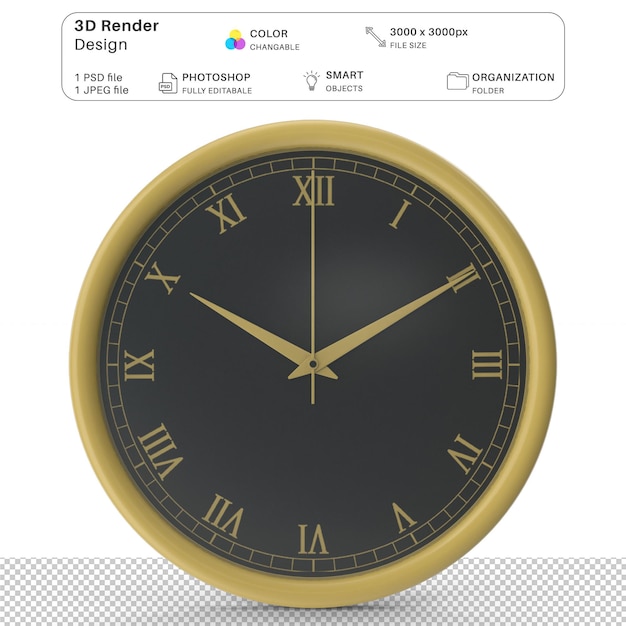 Wanduhr 3D-Modellierung PSD-Datei Realistische Vintage-Uhr