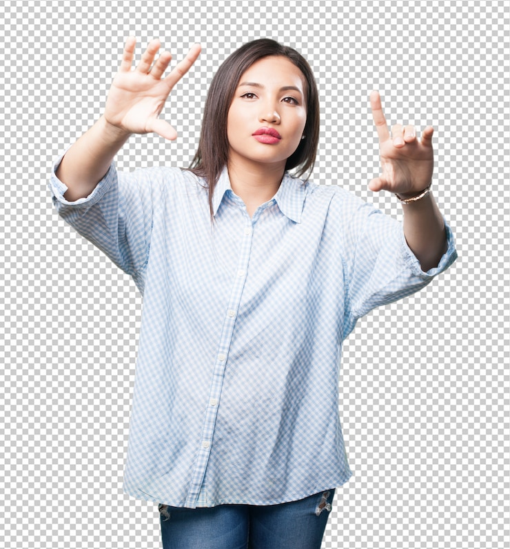 PSD wanita asia menyentuh layar