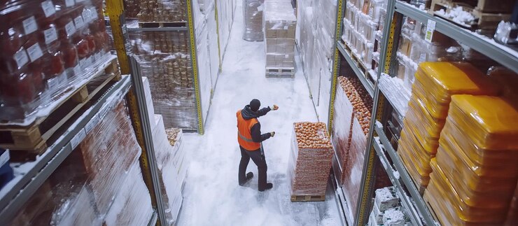 Warehouse worker in a cold storage facility