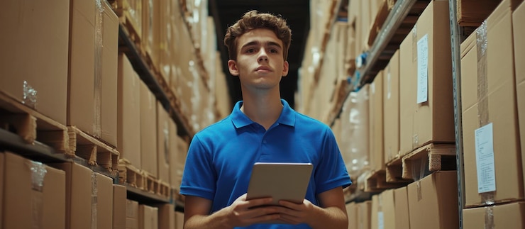 PSD warehouse worker with tablet
