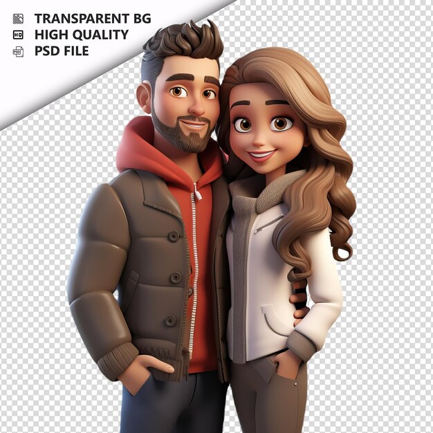 PSD warm american couple 3d cartoon-stil weißer hintergrund ist