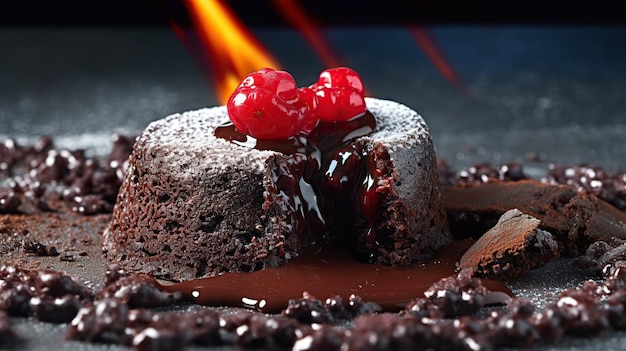 PSD warmer schokoladen-lava-kuchen mit biss-generativer ki