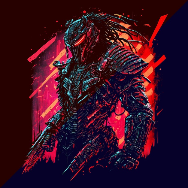 PSD warrior predator on dark bg 4096px png transparentes 300dpi digitales t-shirt pod clipart buchumschlagwand