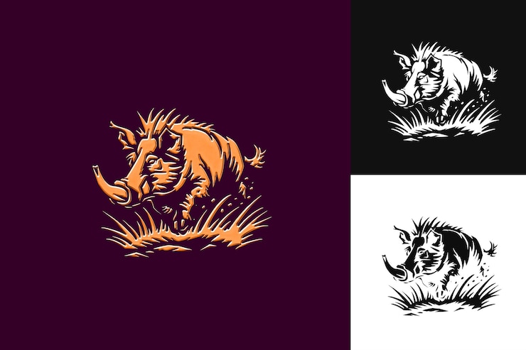 PSD warthog icon snout shape with african like border powerful w ilustração animal vector art design (desenho de arte vetorial de animais)