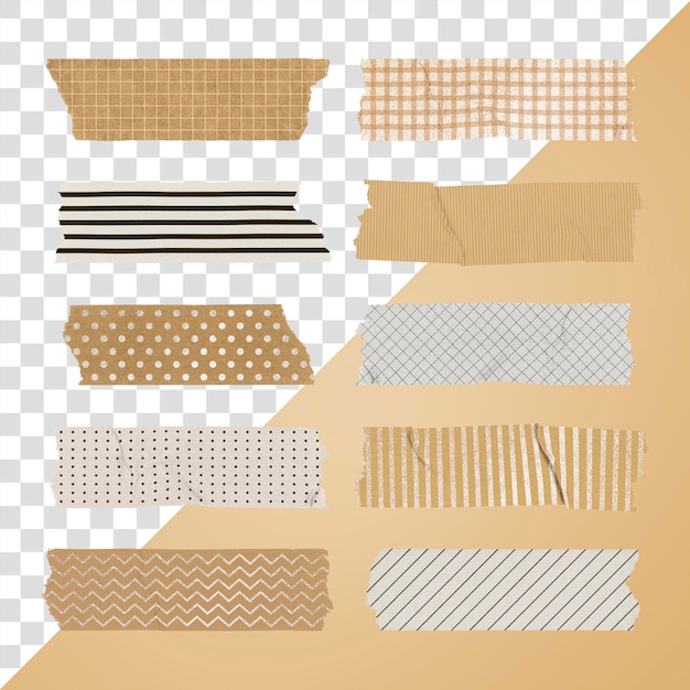 Washi tape png clipart adesivi decorativi digitali a disegno marrone impostati su sfondo trasparente
