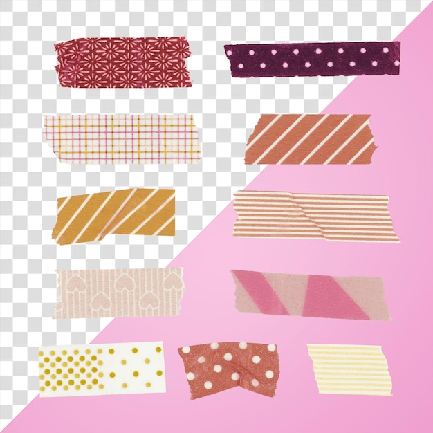 Washi tape png clipart elemento collage pastello impostato su sfondo trasparente