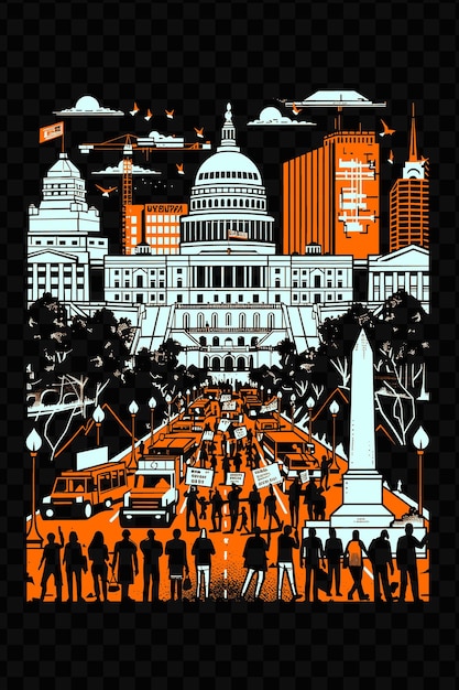 Washington Dc Avec La Scène De Rue Politique Et Les Monuments Mu Psd T-shirt Vectoriel Tatouage Encre Scape Art