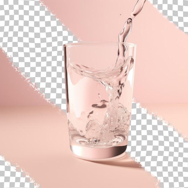 PSD wasser in ein glas gegen einen transparenten hintergrund gießen