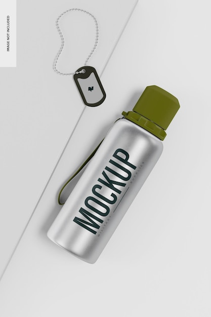 PSD wasser trinkflasche mockup, ansicht von oben