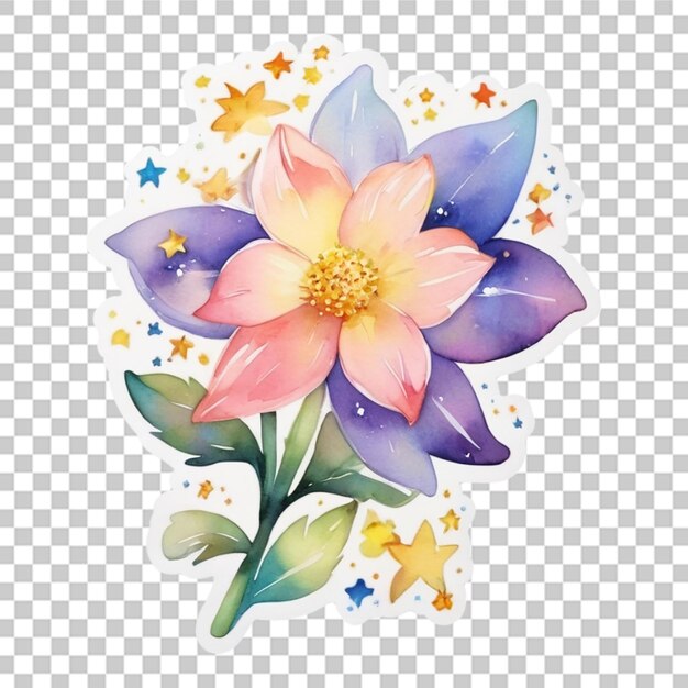 PSD wasserfarbe unterschiedliche blumen aufkleber design transparenter hintergrund