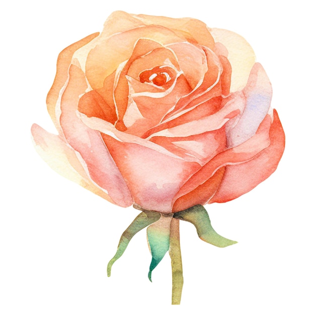 PSD wasserfarbgemalte rosenblume, handgezeichnetes designelement, isoliert auf durchsichtigem hintergrund