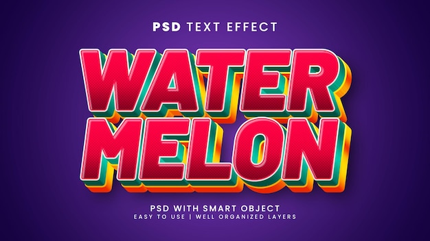 Wassermelone 3d bearbeitbarer texteffekt mit süßem und fruchtigem textstil