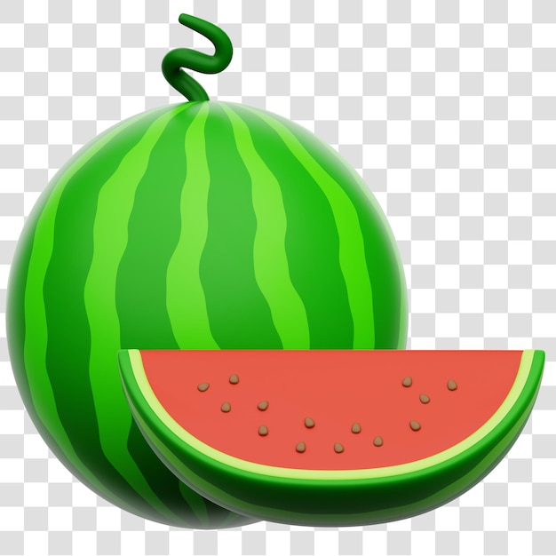PSD wassermelonenfrucht 3d-ikonen rendering isolierter durchsichtiger hintergrund