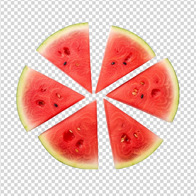 PSD wassermelonenscheiben, die auf durchsichtigem hintergrund isoliert sind, saftige wassermelonscheiben