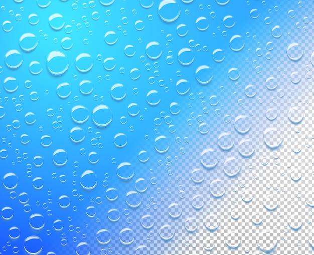 PSD wasseroberfläche mit blasen oder klaren tropfen 3d-rendering mockup abstrakte textur mit flüssigen kugeln für werbekosmetikprodukt kondensationströpfchen regen oder tau auf blauem hintergrund 3d-darstellung