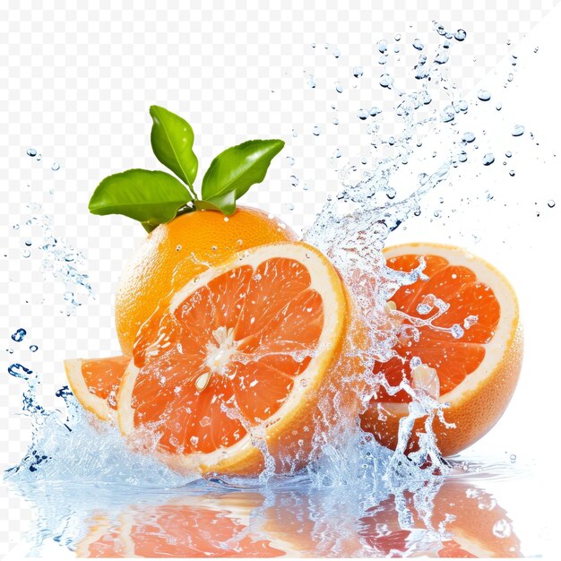 PSD wasserspritz mit isolierten früchten auf weißem hintergrund frische grapefruits