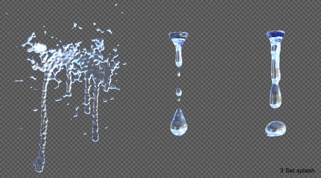Wasserspritzer und Tröpfchen isoliert 3D-Render