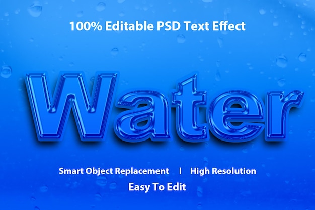 Wassertexteffektvorlage mit 3D-Stil Vollständig bearbeitbare Premium PSD