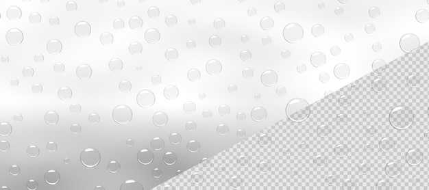 Wassertropfen auf grauem Hintergrund mit Farbverlauf 3D-Rendering Kondensation von Dampf in Dusche oder Nebel auf nasser grauer Glasoberfläche Klares Wasser lässt Tau oder Regen abstraktes flüssiges Texturmuster fallen