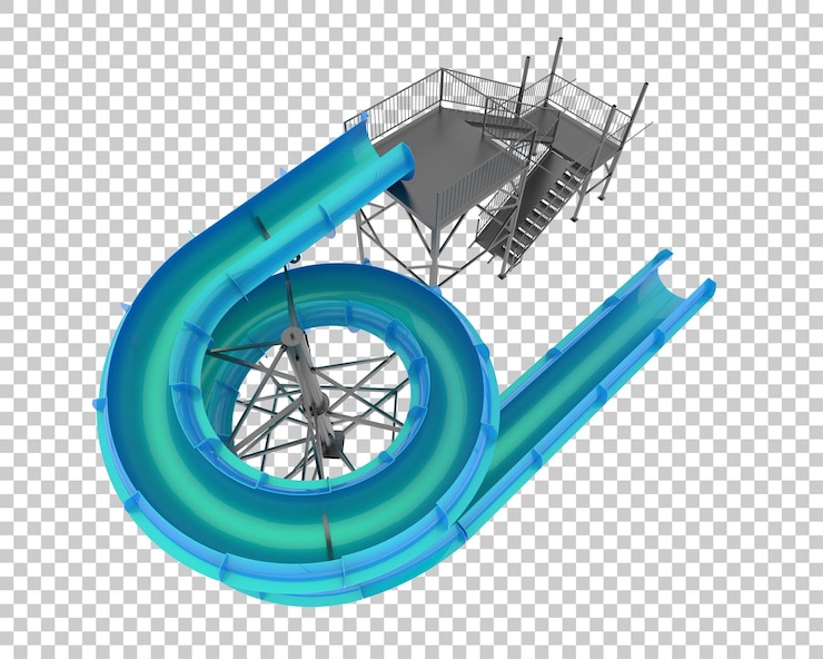 PSD water park slide isolated on transparent background 3d rendering illustration