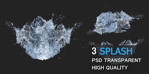 Water splash with droplets in 3d rendering isolated