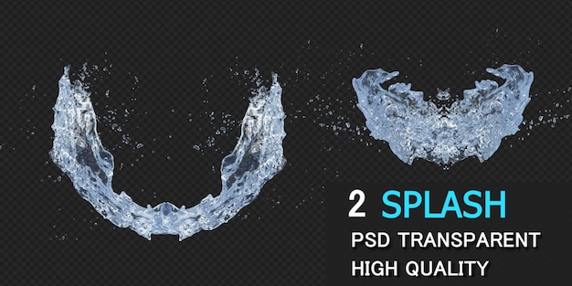 Water splash with droplets in 3d rendering isolated