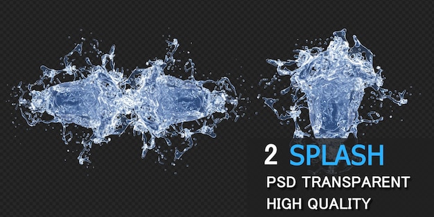 Water splash with droplets in 3d rendering isolated