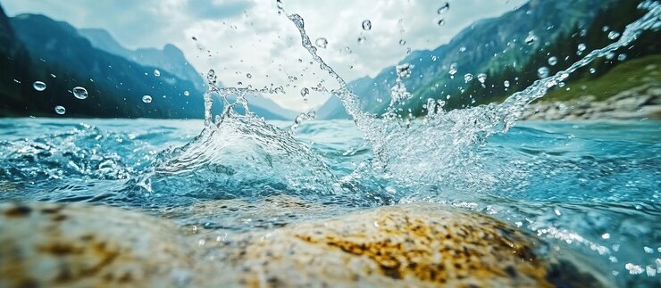 PSD water splashing in a mountain lake