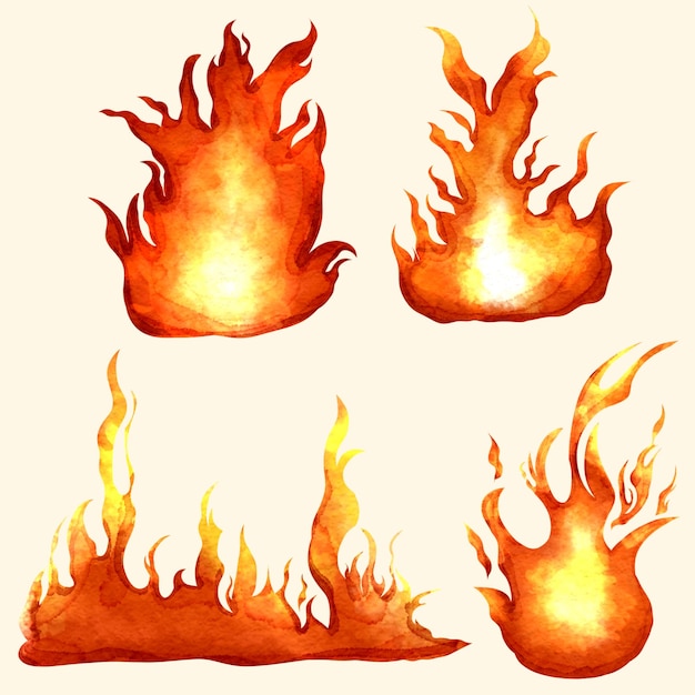 Watercolor clipart illustration of various shapes A smoldering fire