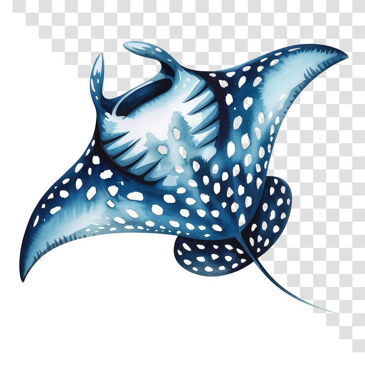 PSD watercolor depiction of a majestic manta ray gracefully swimming in the ocean