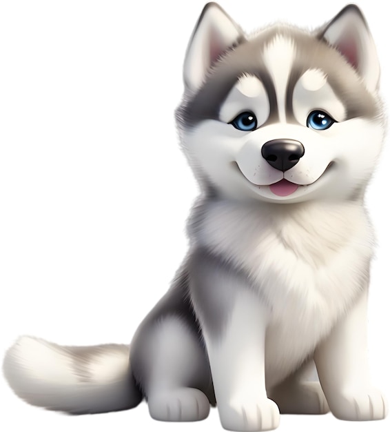 PSD watercolor drawing of a cute siberian husky dog in cartoon style