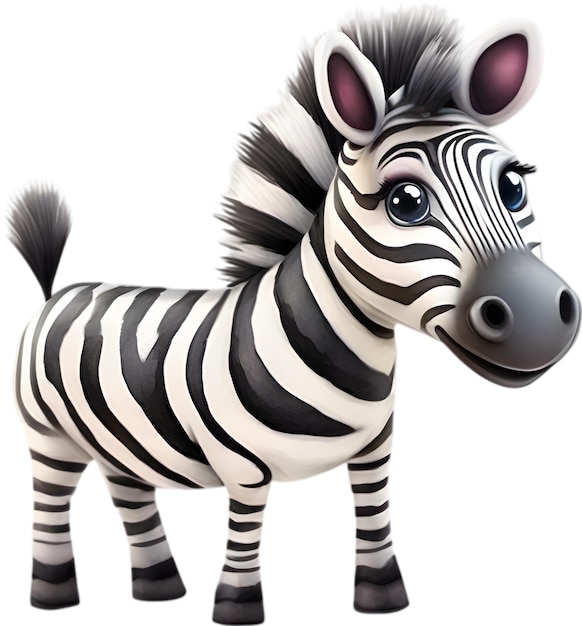 PSD watercolor drawing of a cute zebra in cartoon style