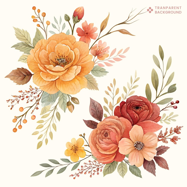 PSD watercolor floral bouquet in autumn hues