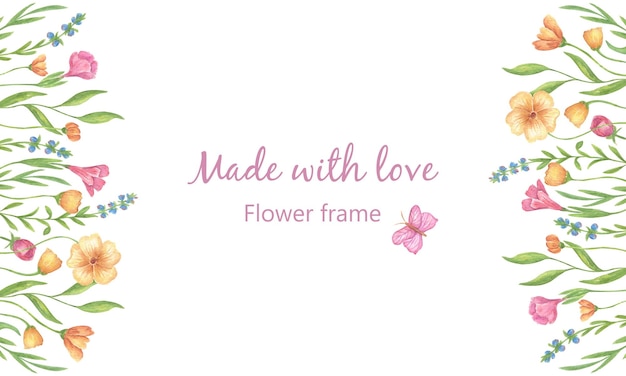 Watercolor floral frame made with love perfect for invitation and greeting card design