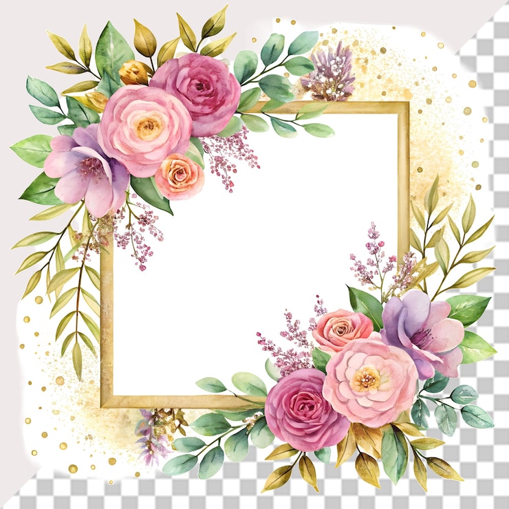 PSD watercolor floral square frame for invitations and greeting cards