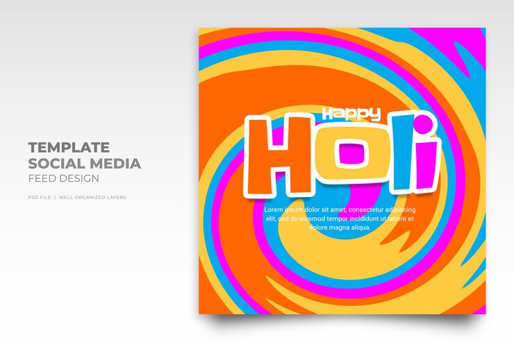 PSD watercolor holi festival social media instagram design template