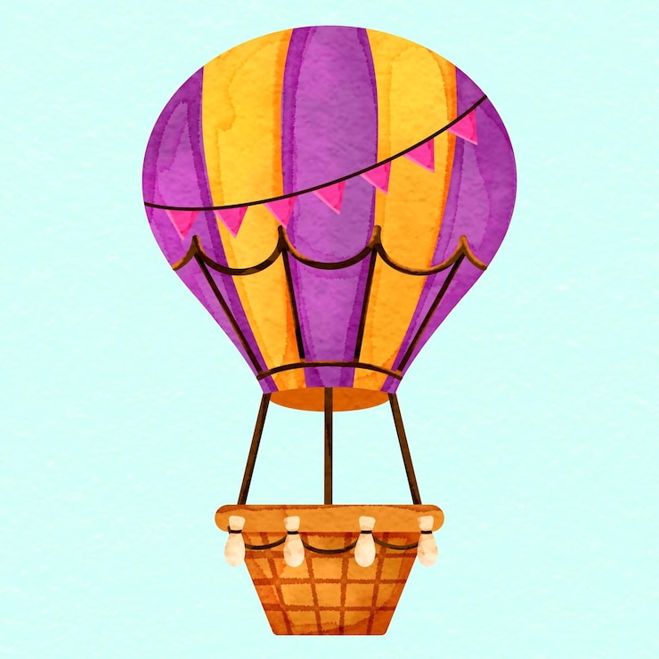 PSD watercolor hot air balloon with flags