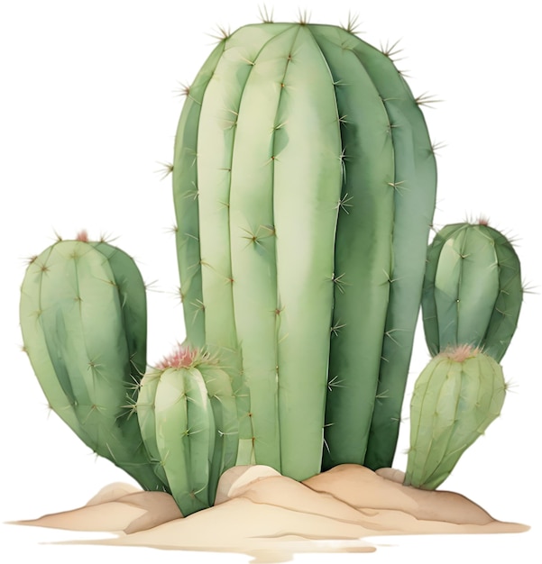 PSD watercolor painting of a cute desert cactus