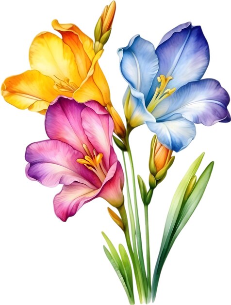 PSD watercolor painting of a freesia flower