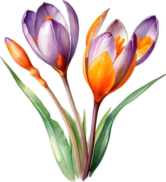 PSD watercolor painting of a saffron crocus flower