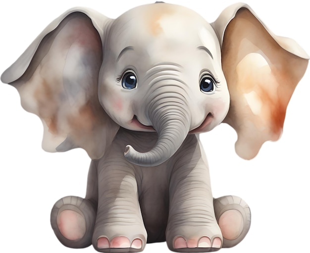 PSD watercolor painting of a cute baby elephant