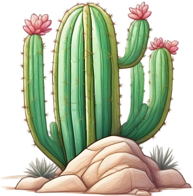 PSD watercolor painting of a cute desert cactus