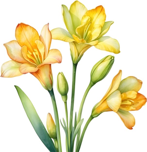 PSD watercolor painting of a freesia flower