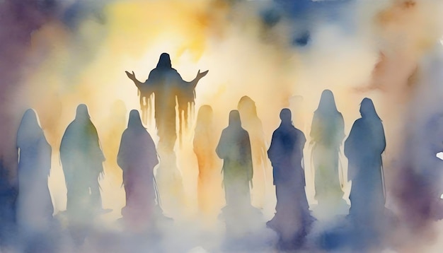 PSD watercolor painting of jesus christ appears to his followers