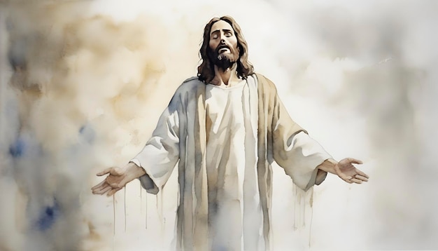 PSD watercolor painting of jesus christ in an impressionist style