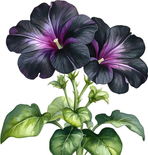 PSD watercolor painting of a petunia black velvet flower