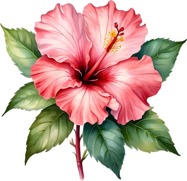 PSD watercolor painting of rose of sharon hibiscus syriacus flower